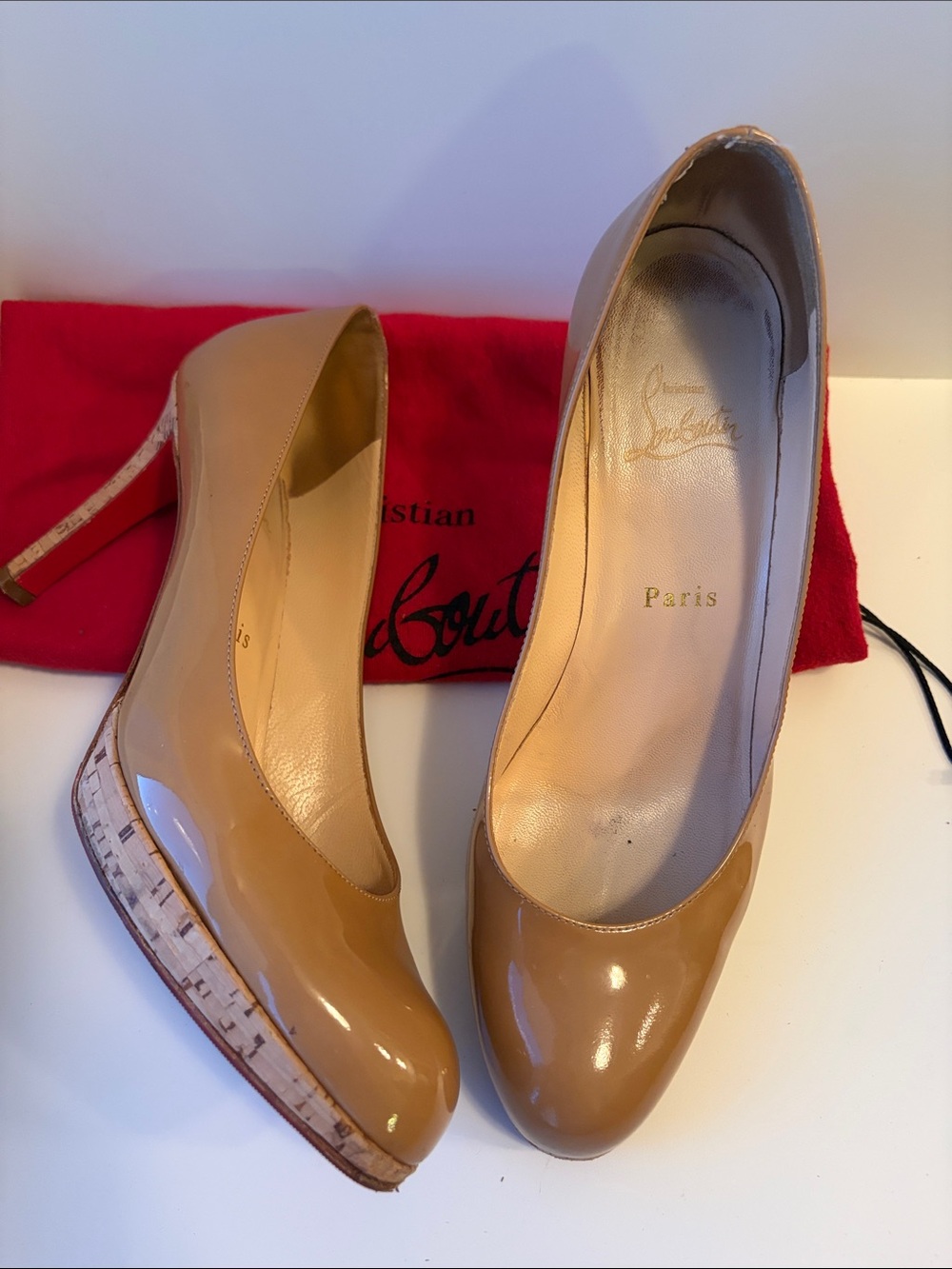 Christian Louboutin Beige Patent Platform Pumps
